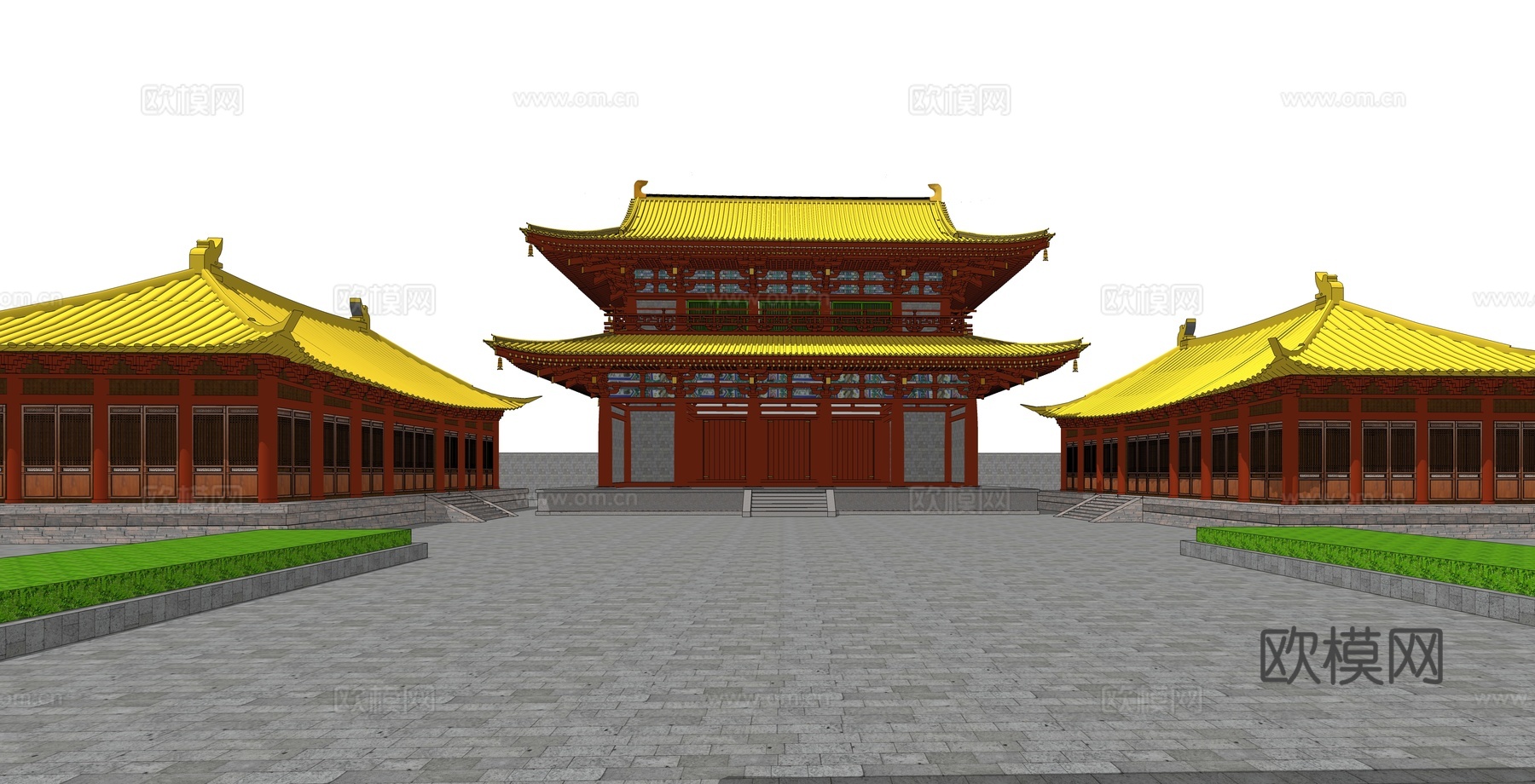 中式古建寺院su模型下载