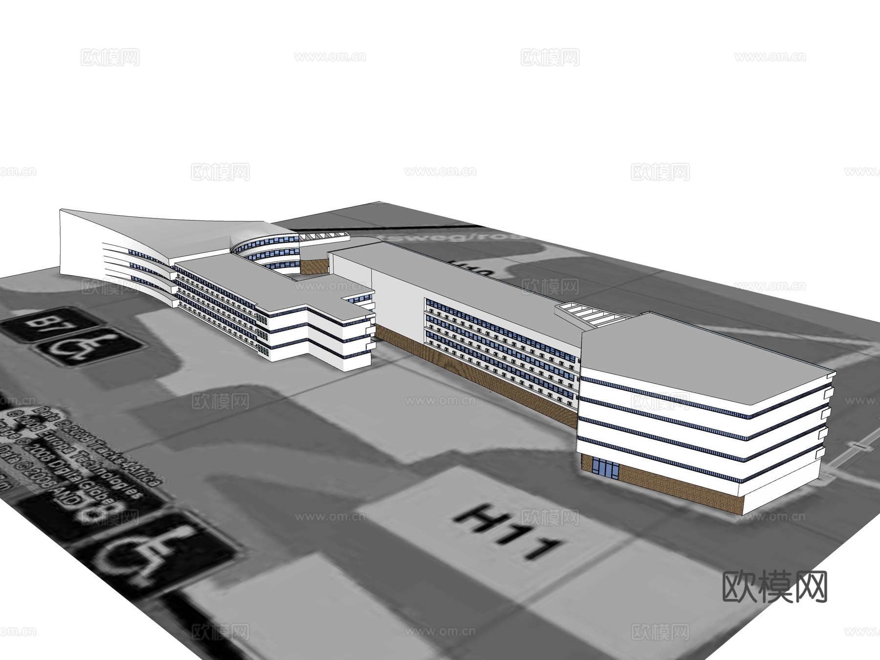 现代行政办公楼建筑外观su模型下载