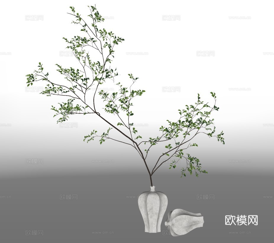 现代绿植花瓶摆件su模型下载