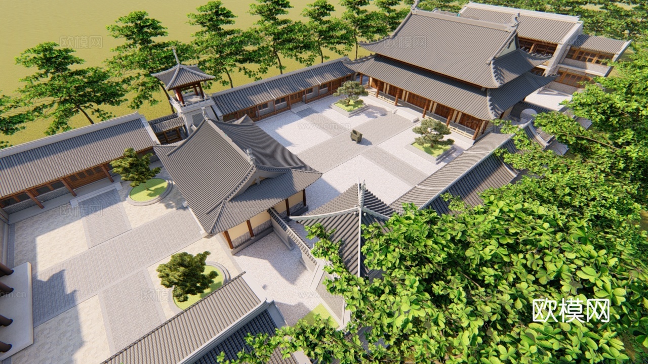 中式古建寺庙su模型下载
