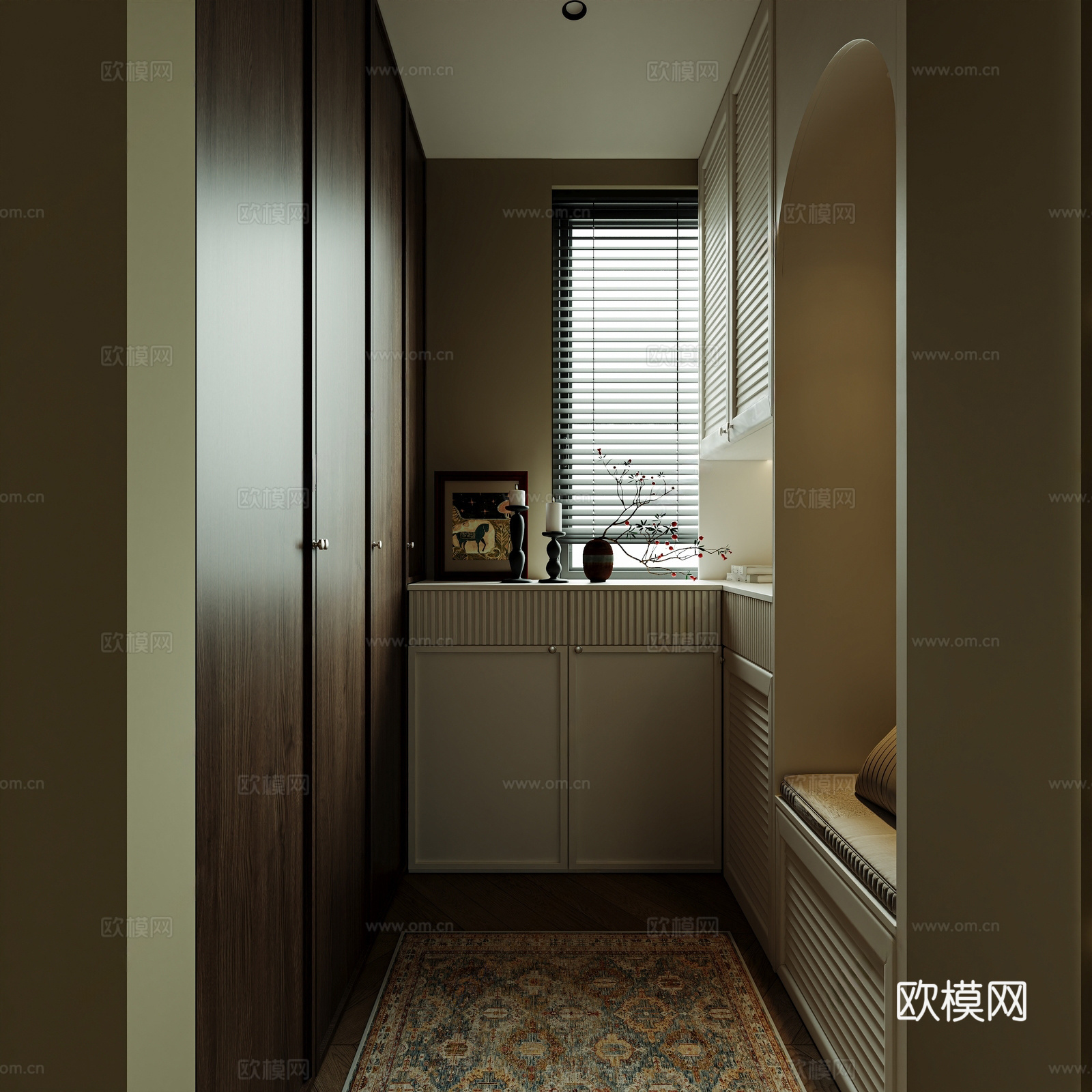 现代南洋复古鞋帽间 鞋柜 衣柜 装饰柜 五斗柜 饰品摆件组合3d模型
