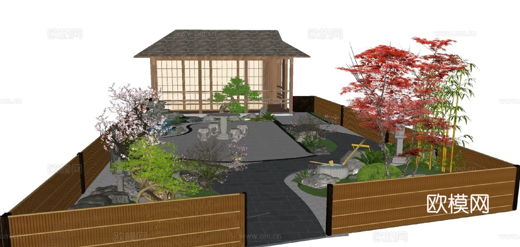 日式庭院花园su模型下载