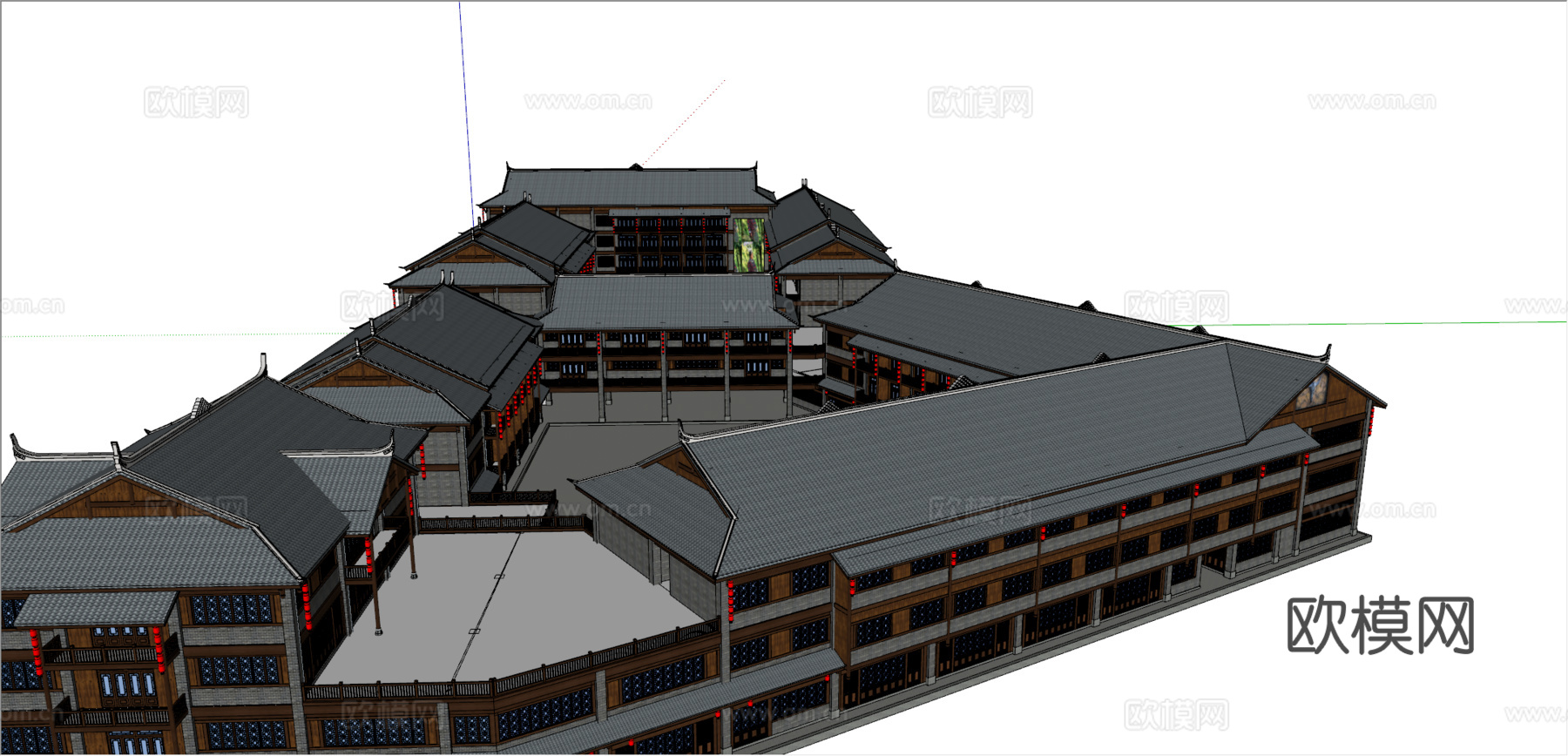 新中式沿街商业建筑su模型下载
