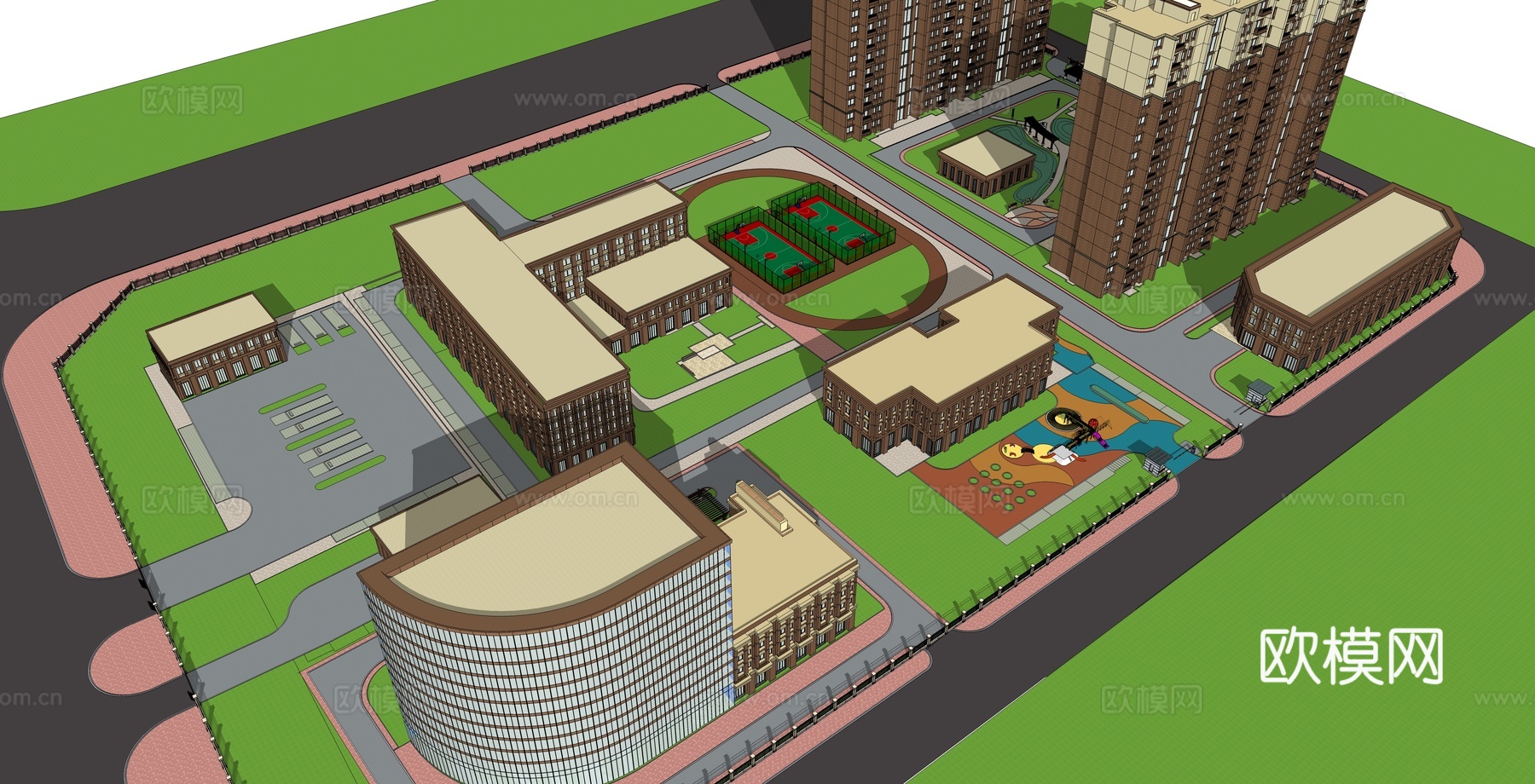 现代住宅小区鸟瞰su模型下载