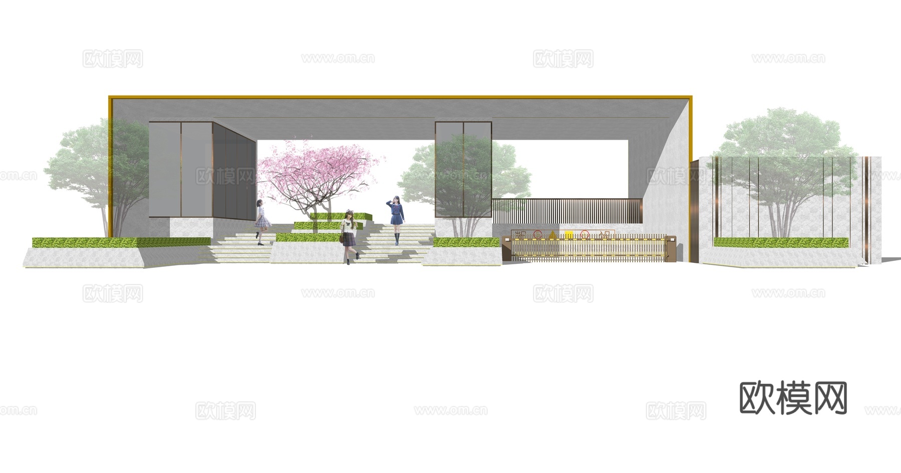 现代小区入口大门su模型下载