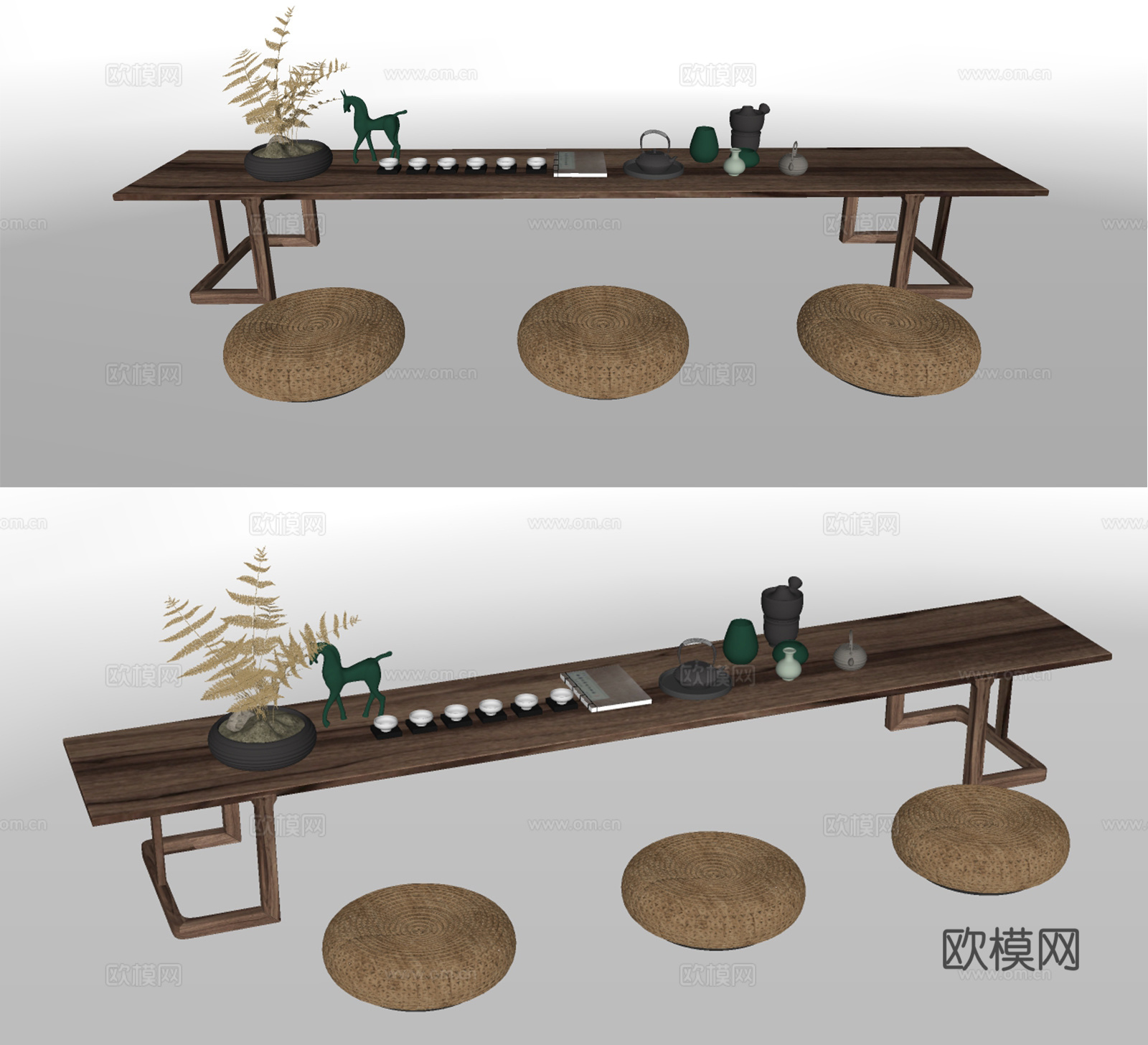 新中式实木茶桌椅su模型下载