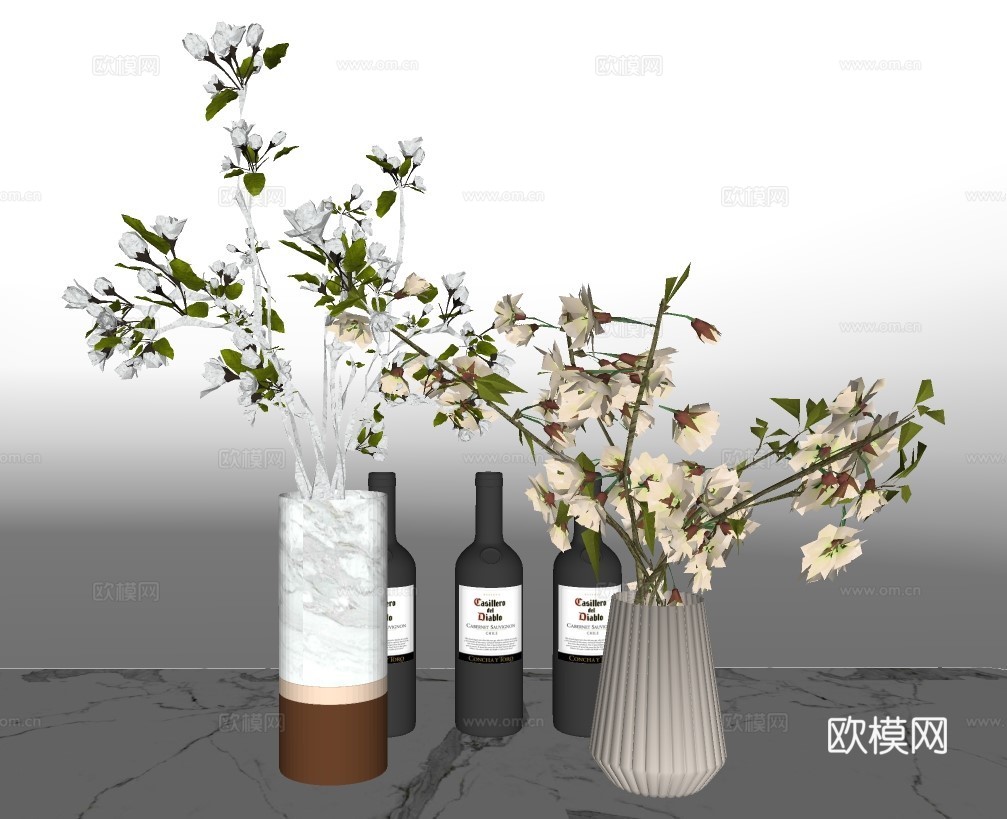 现代花瓶花艺su模型下载