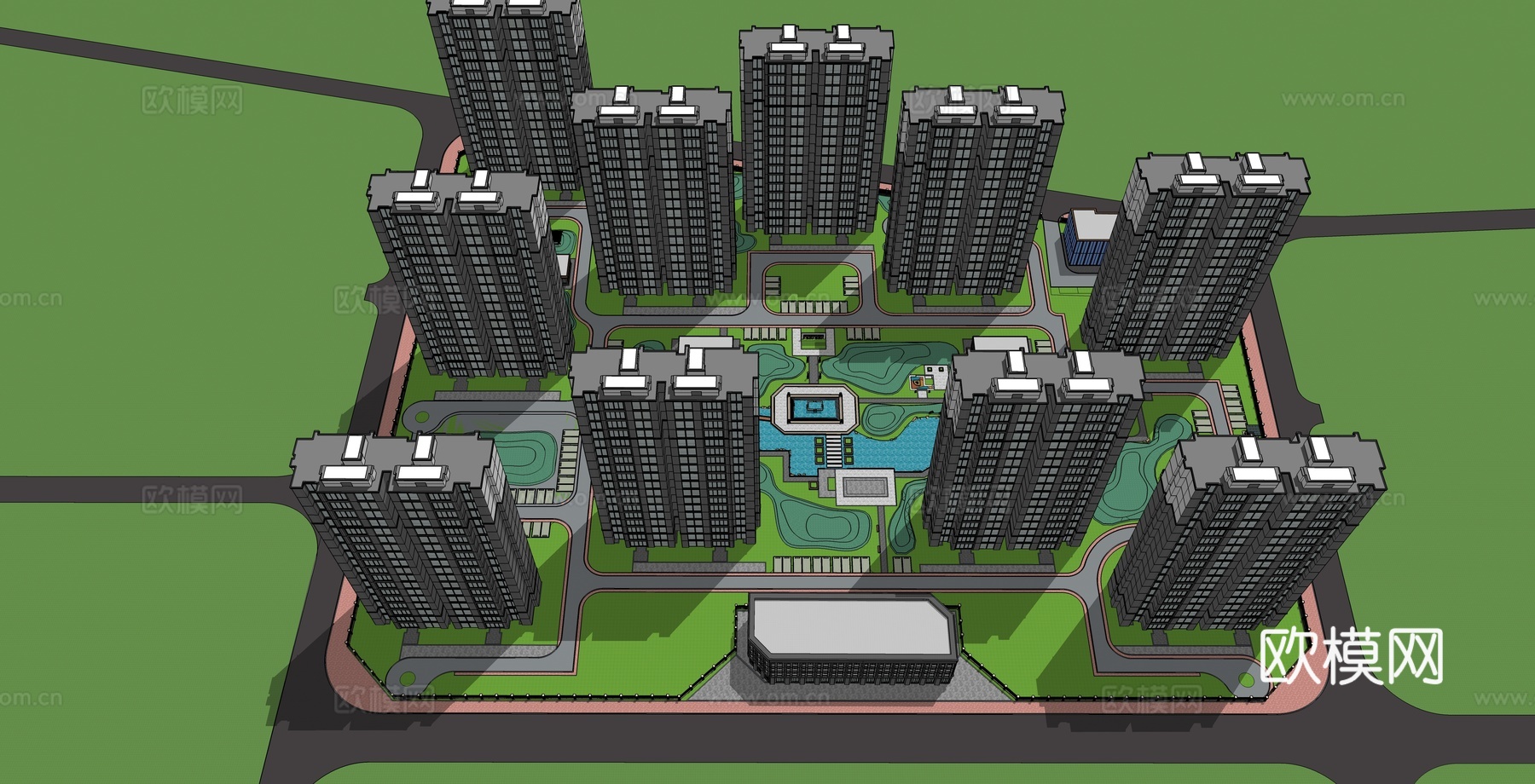 现代住宅小区鸟瞰su模型下载