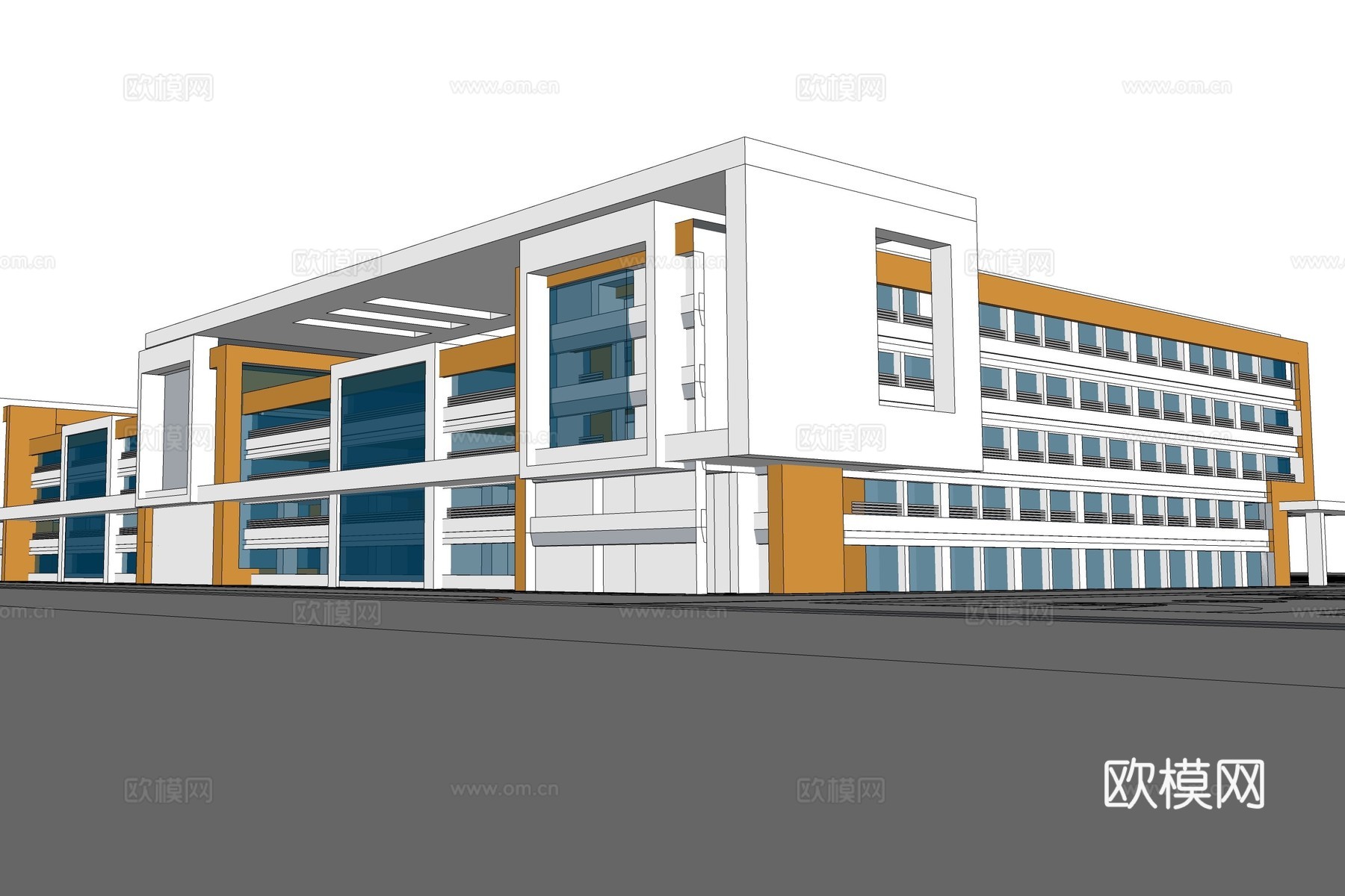 现代教学楼建筑外观su模型下载