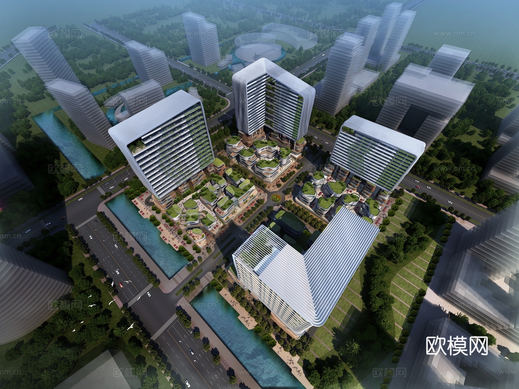现代商业中心建筑外观su模型下载