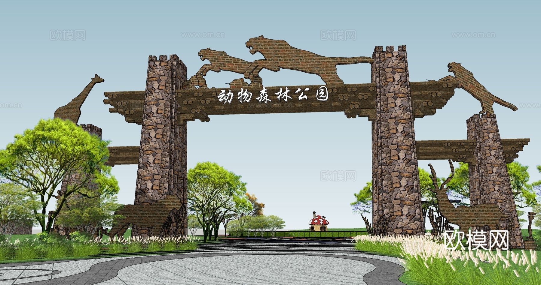 自然风生态动物景观大门su模型下载