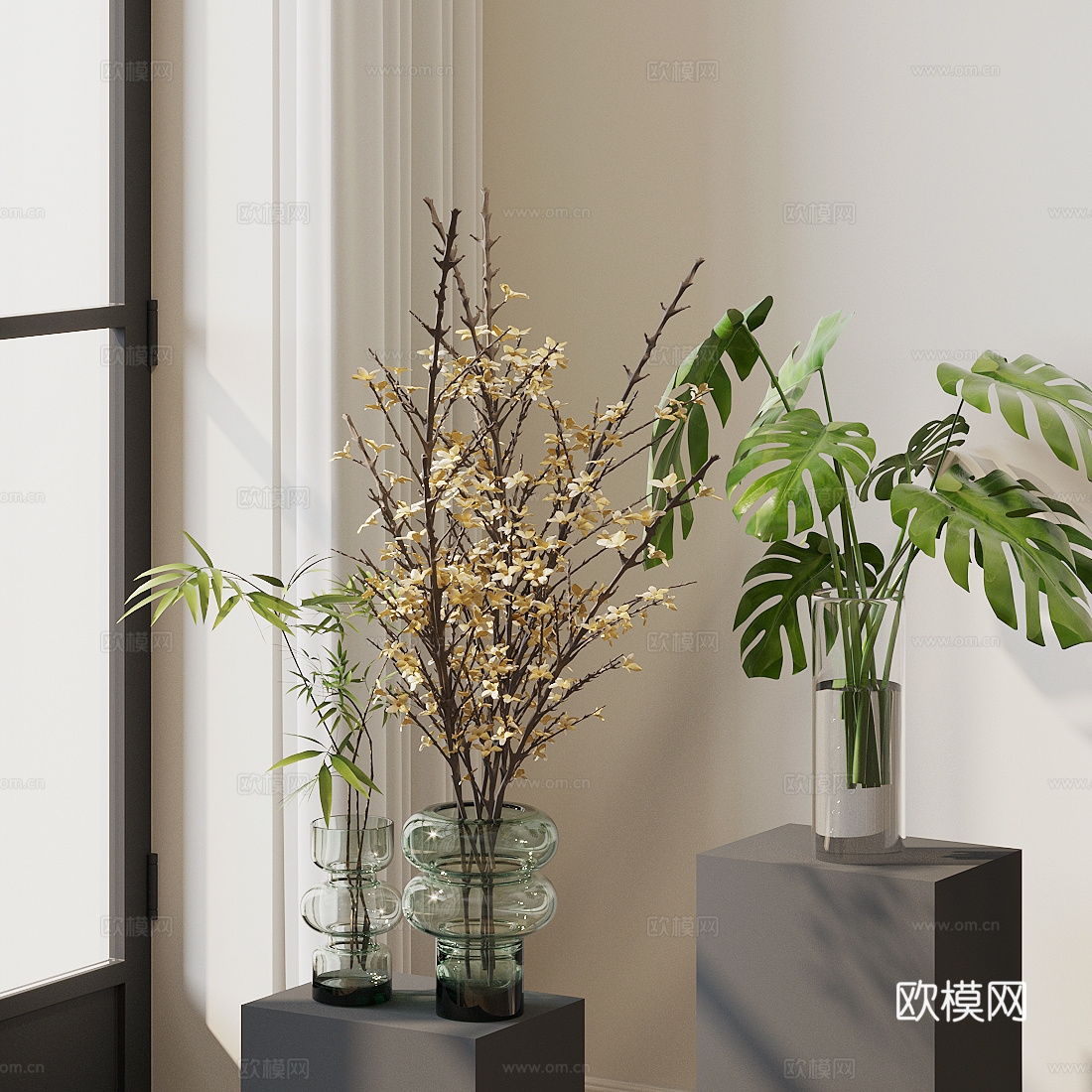 现代花艺 玻璃花瓶花艺 花艺摆件 鲜花花艺 客厅花瓶摆件su模型