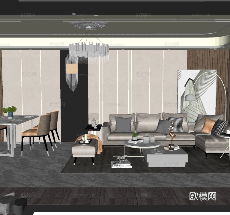 现代客餐厅su模型下载