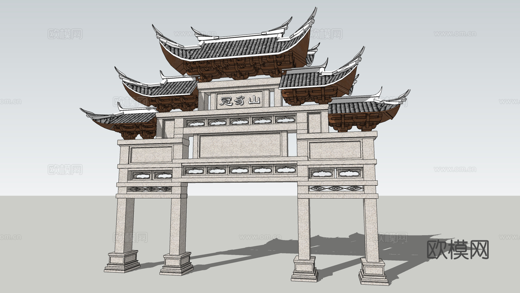 新中式牌坊门头su模型下载