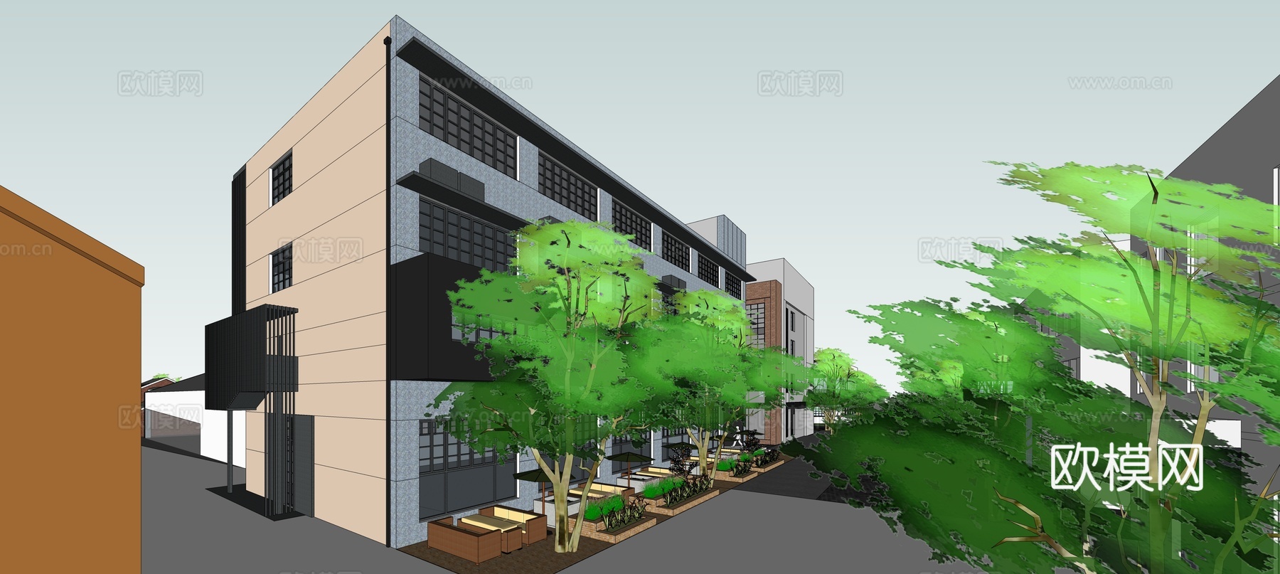 现代工业厂房建筑外观su模型下载