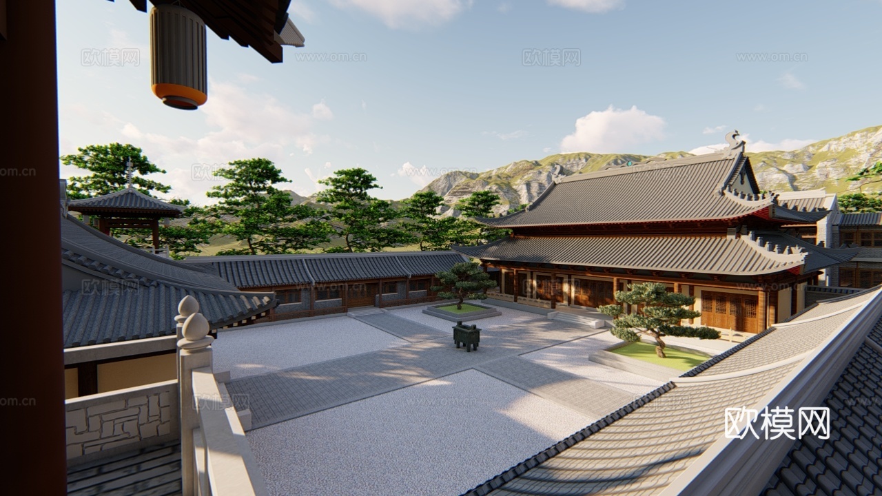 中式古建寺庙su模型下载
