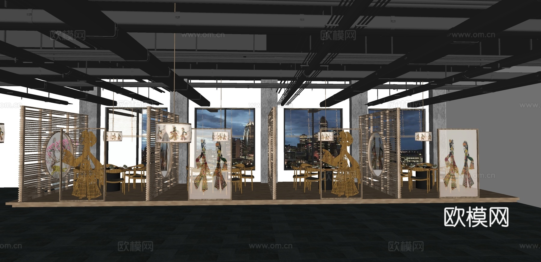 新中式中餐厅su模型下载下载