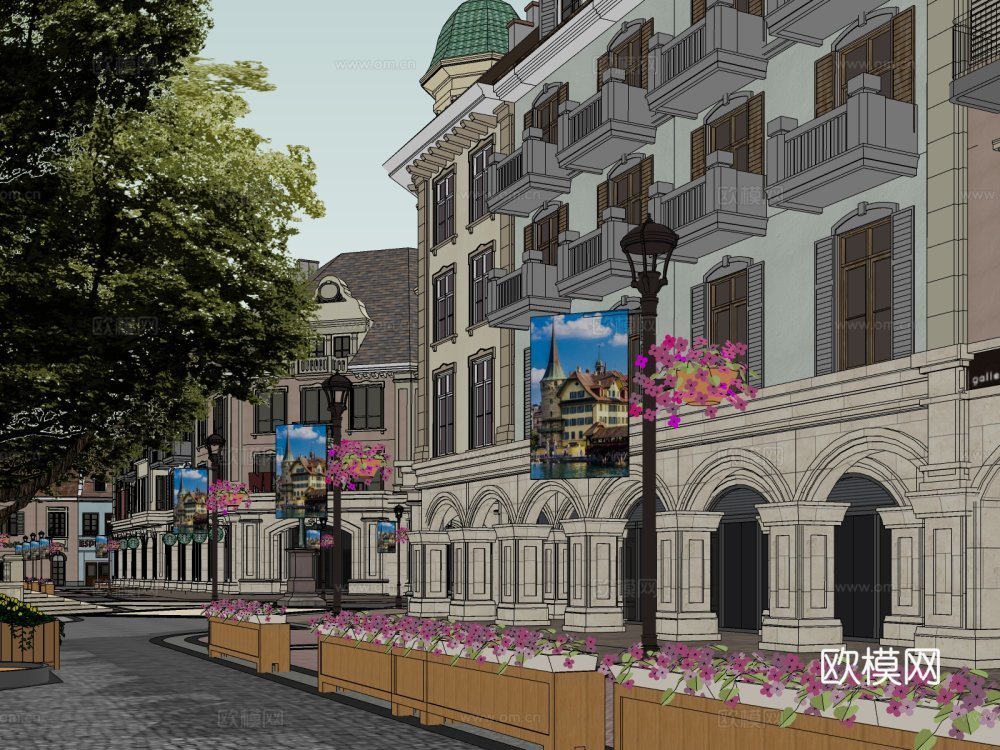 欧式商业街su模型下载下载（渲染图3）