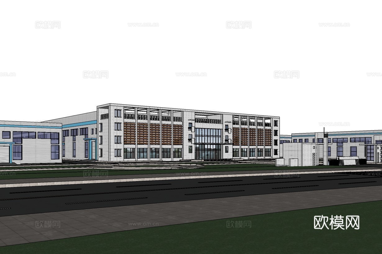 现代工业园建筑外观su模型下载
