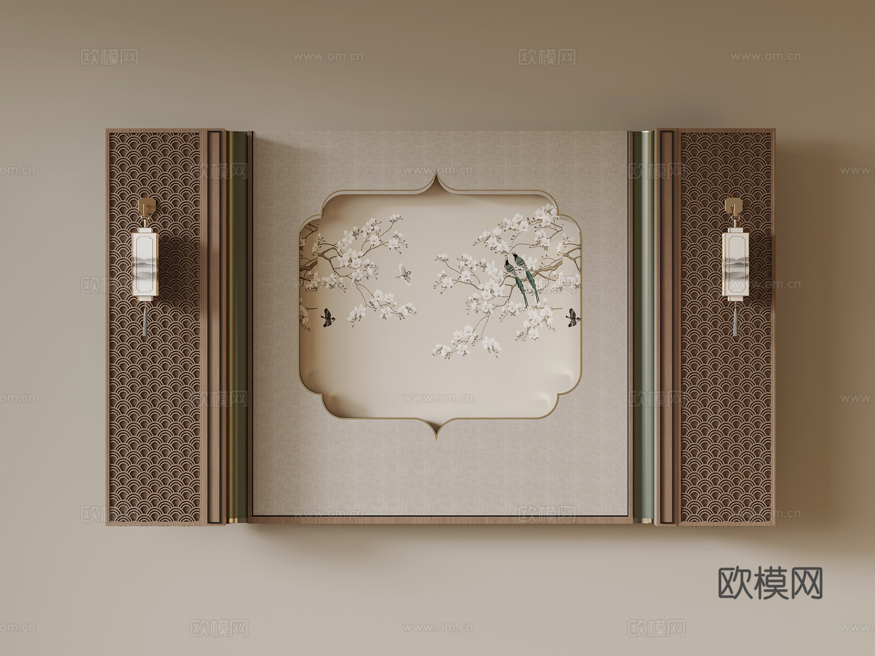013新中式背景墙3d模型