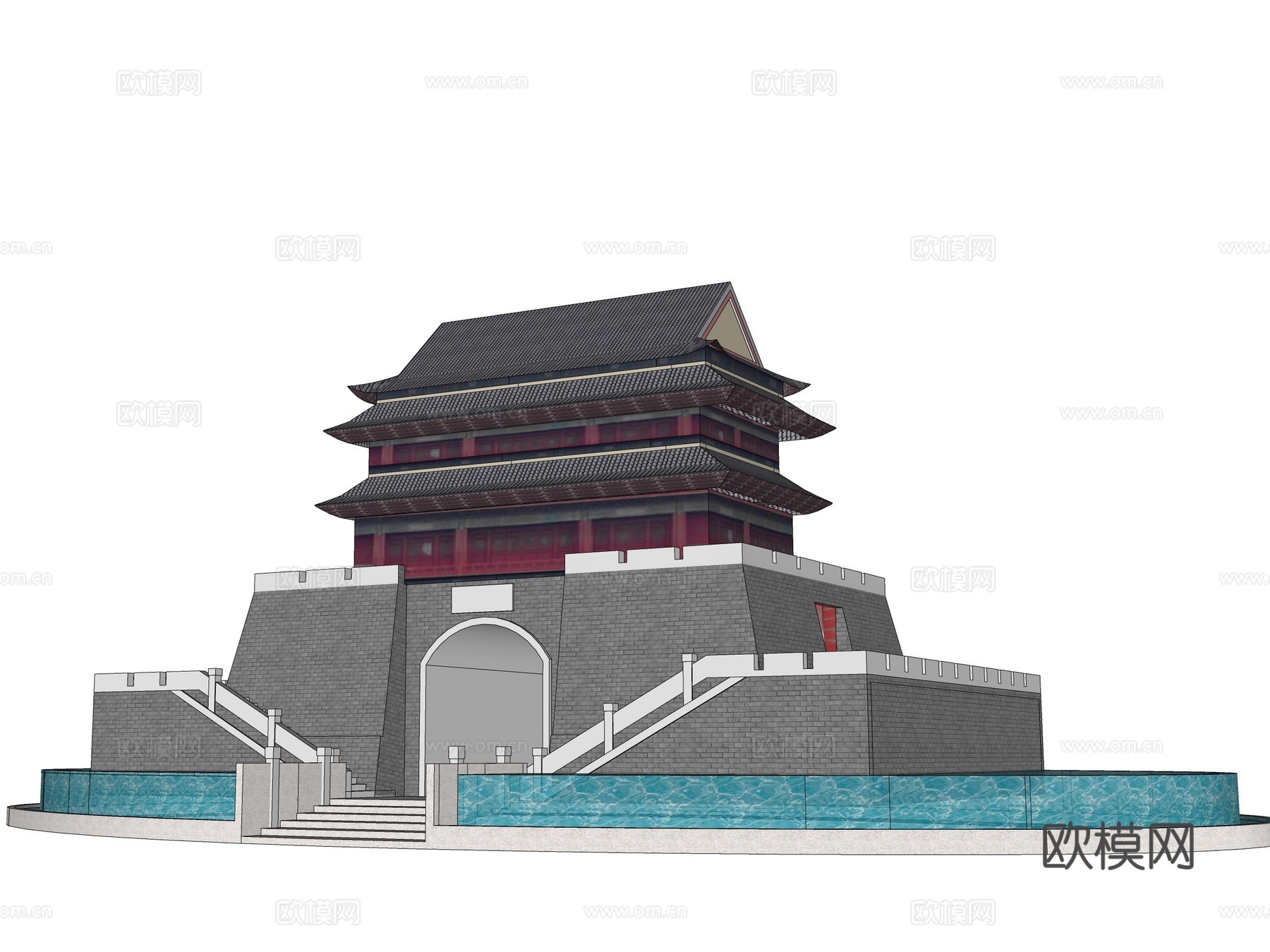 中式古建城楼su模型下载