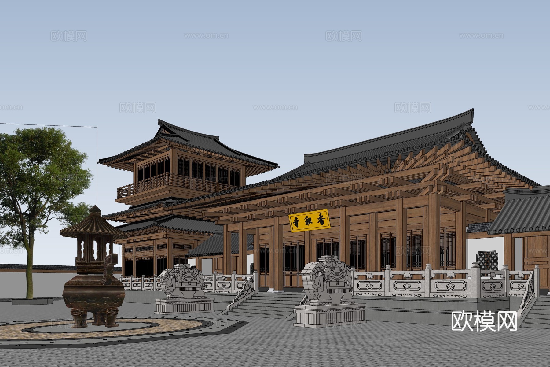 中式古建寺庙su模型下载