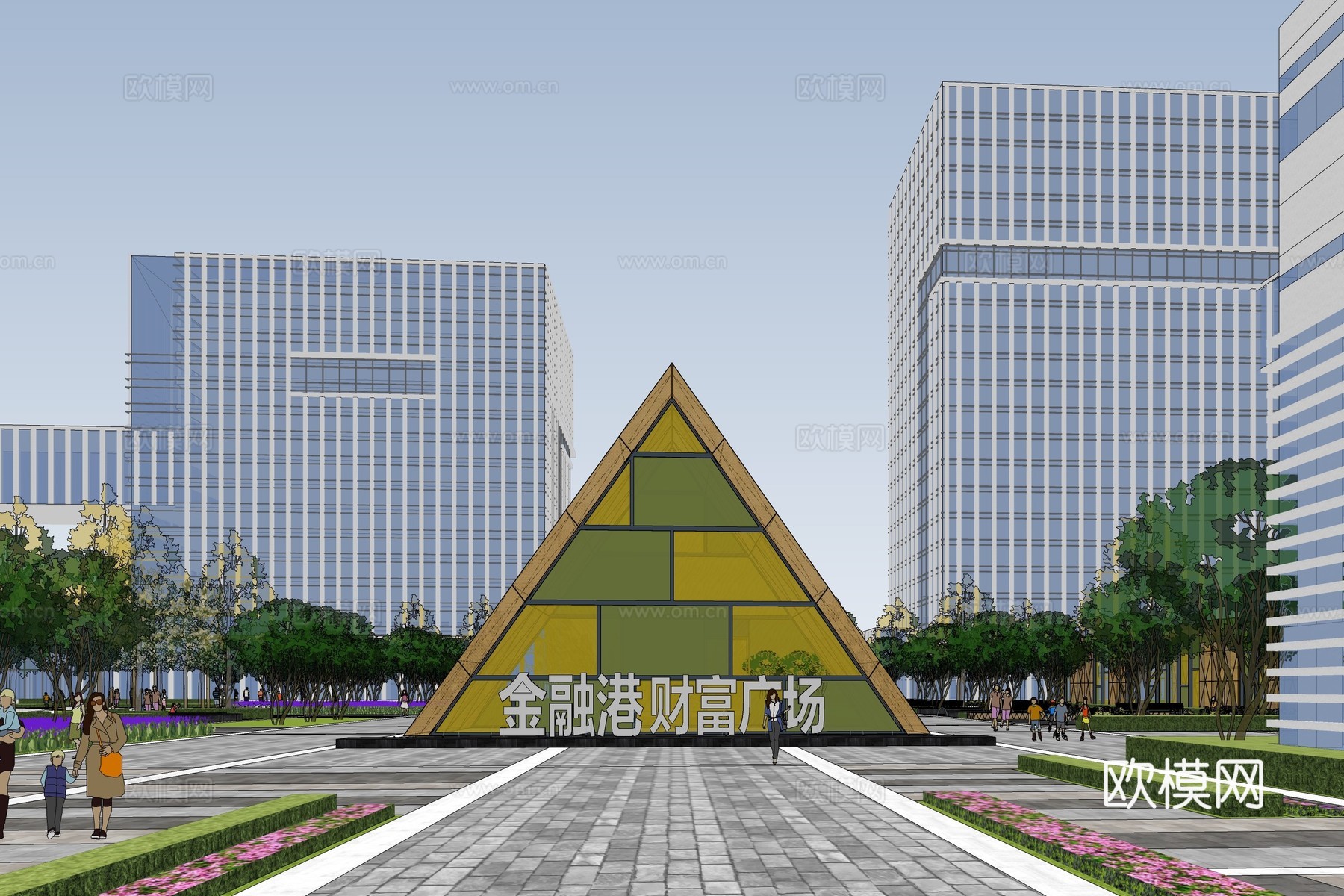 现代办公园区鸟瞰su模型下载