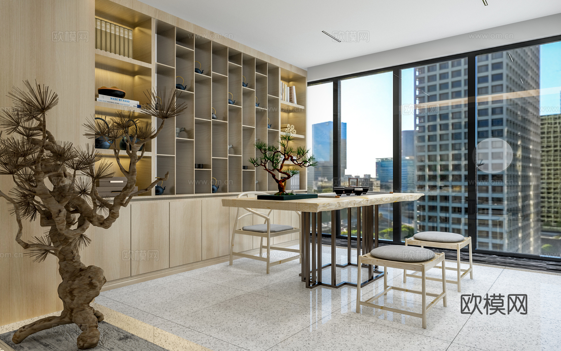 新中式茶室su模型下载下载（渲染图1）