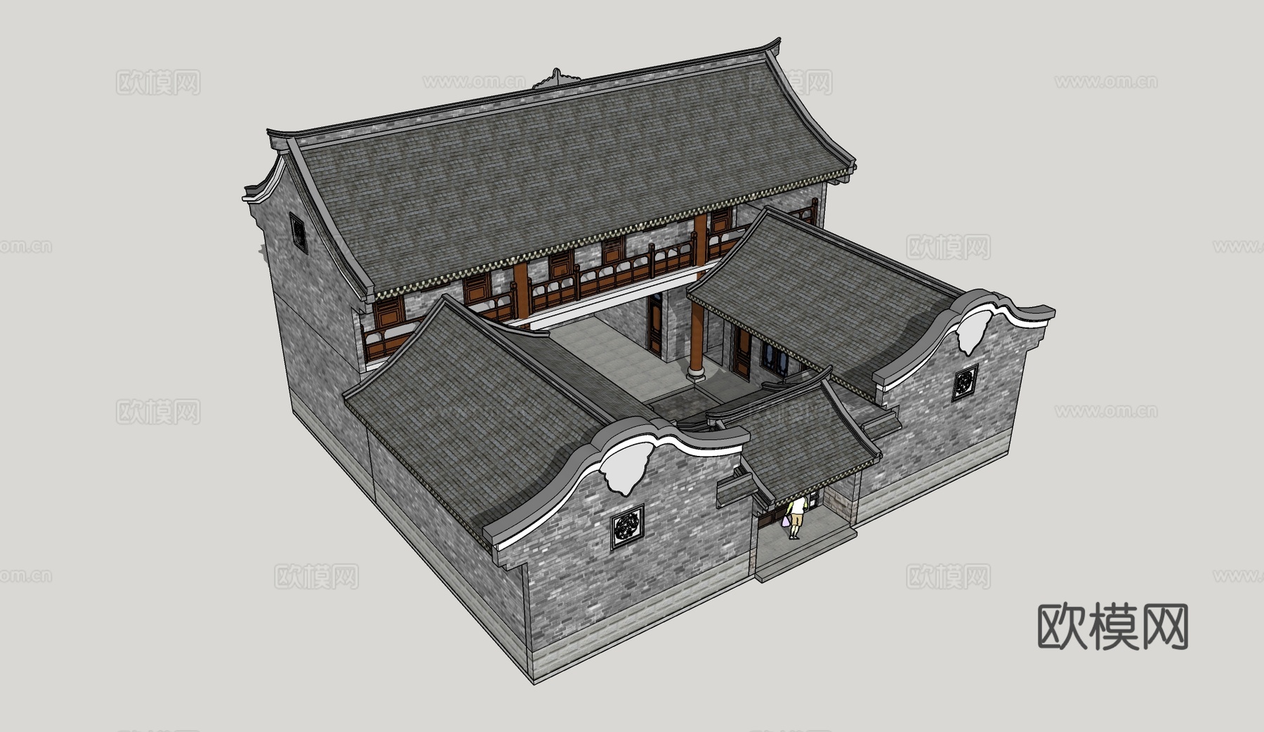 中式古建民居su模型下载