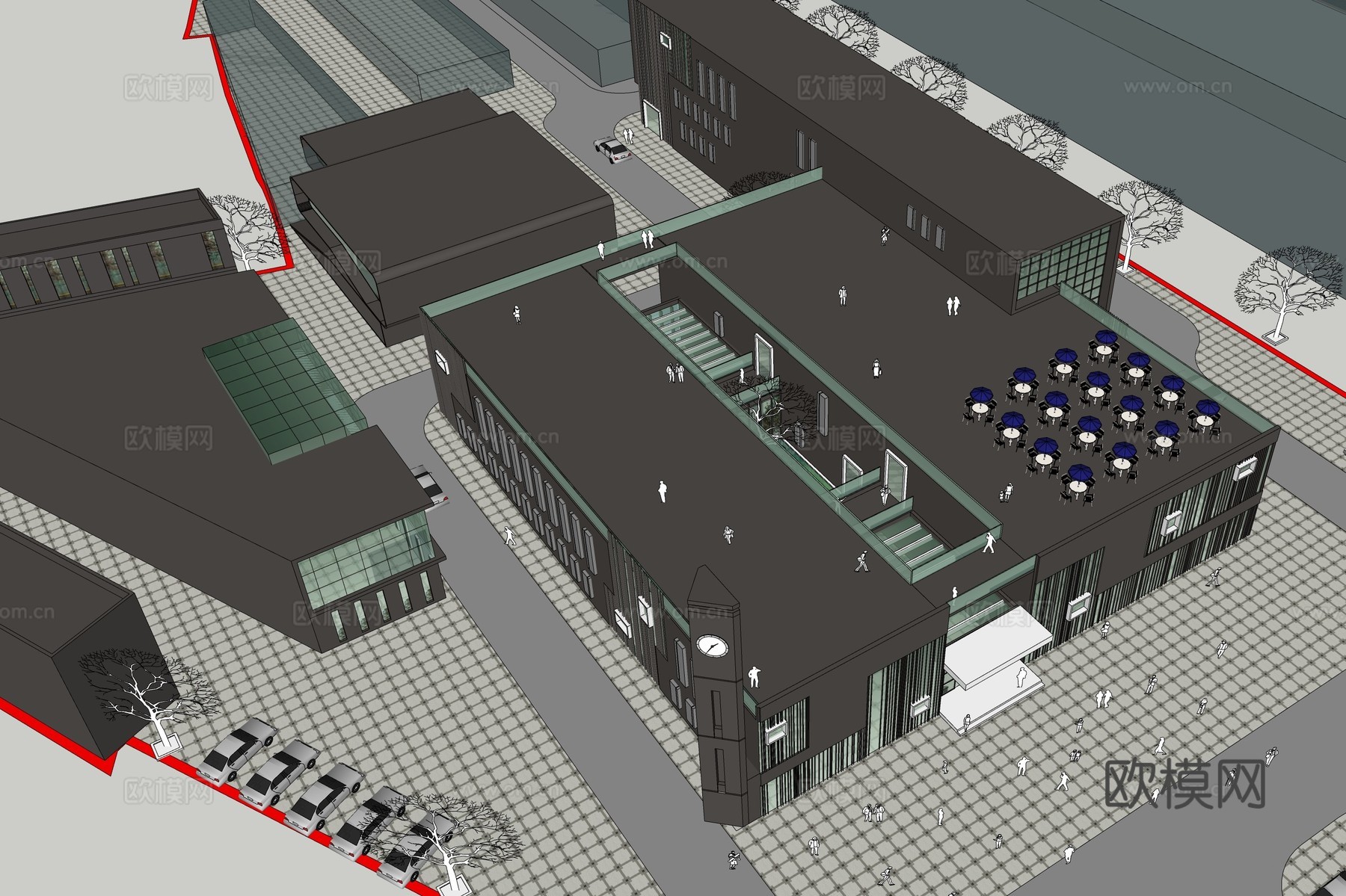 现代商业街鸟瞰su模型下载