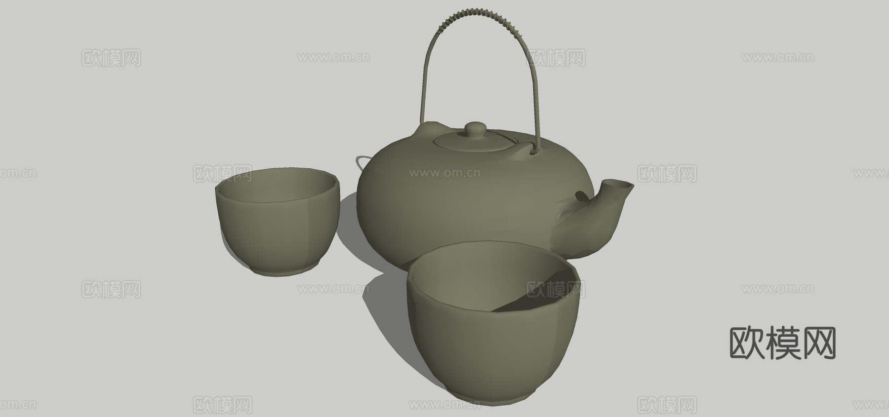 现代茶壶茶杯茶具su模型下载