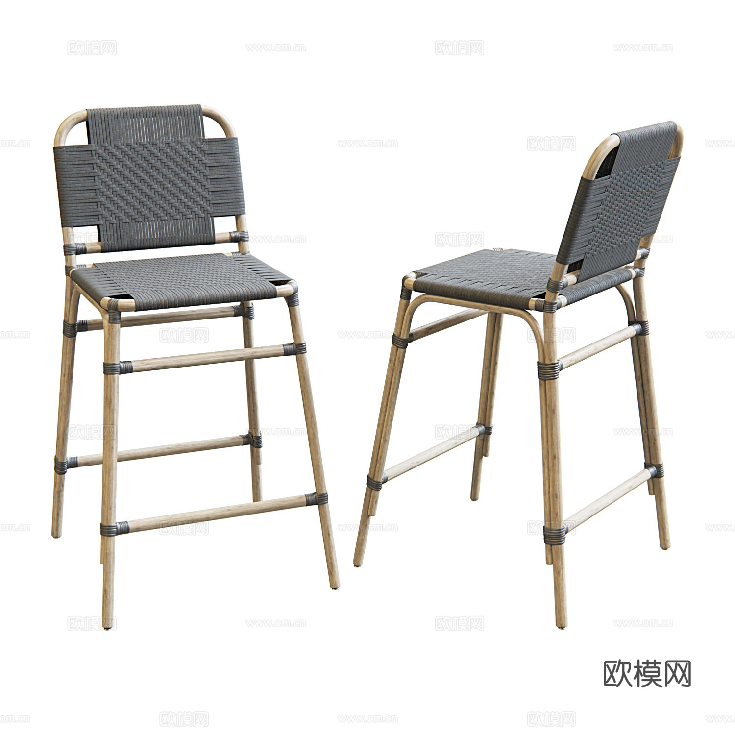 自然风藤条凳吧椅su模型下载