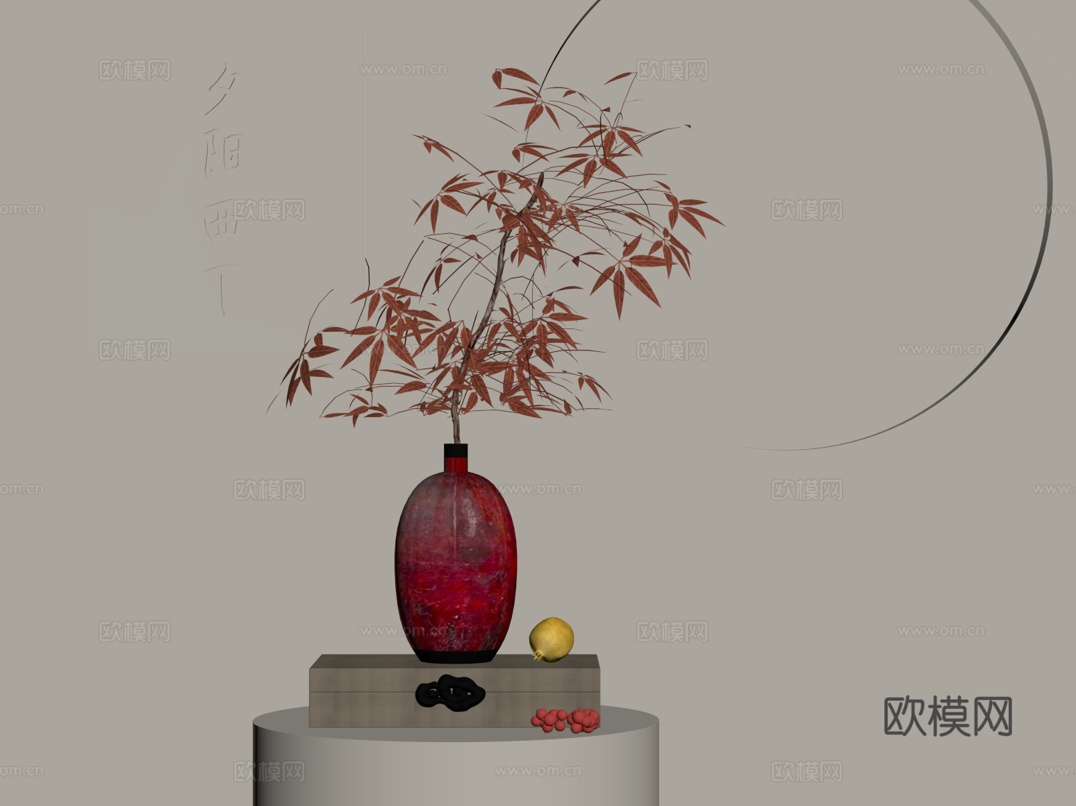 12新中式插花 枯枝插花 花艺su模型