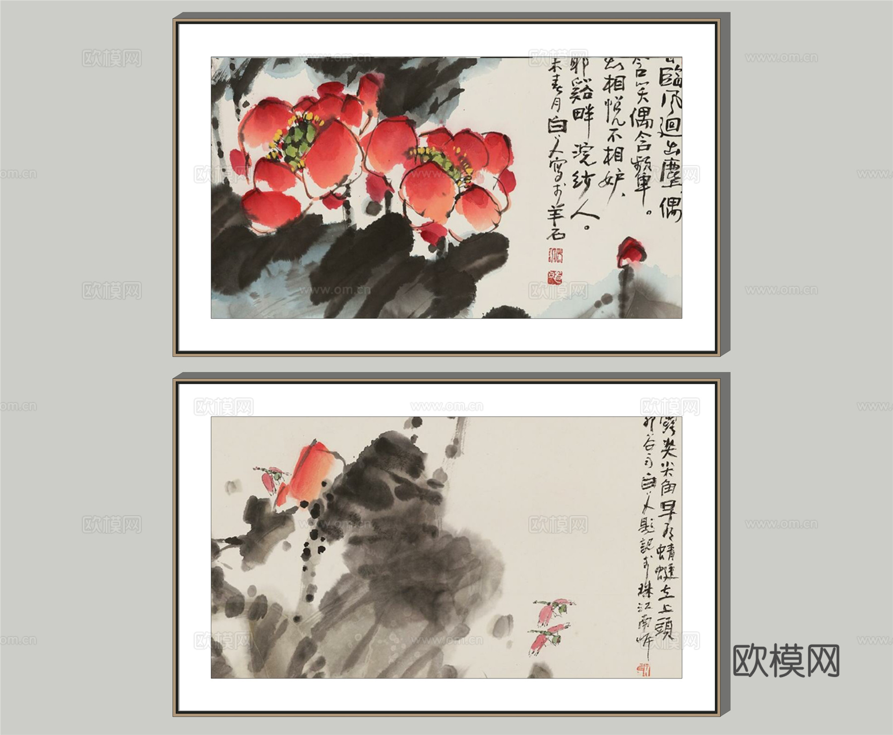 新中式装饰挂画su模型下载