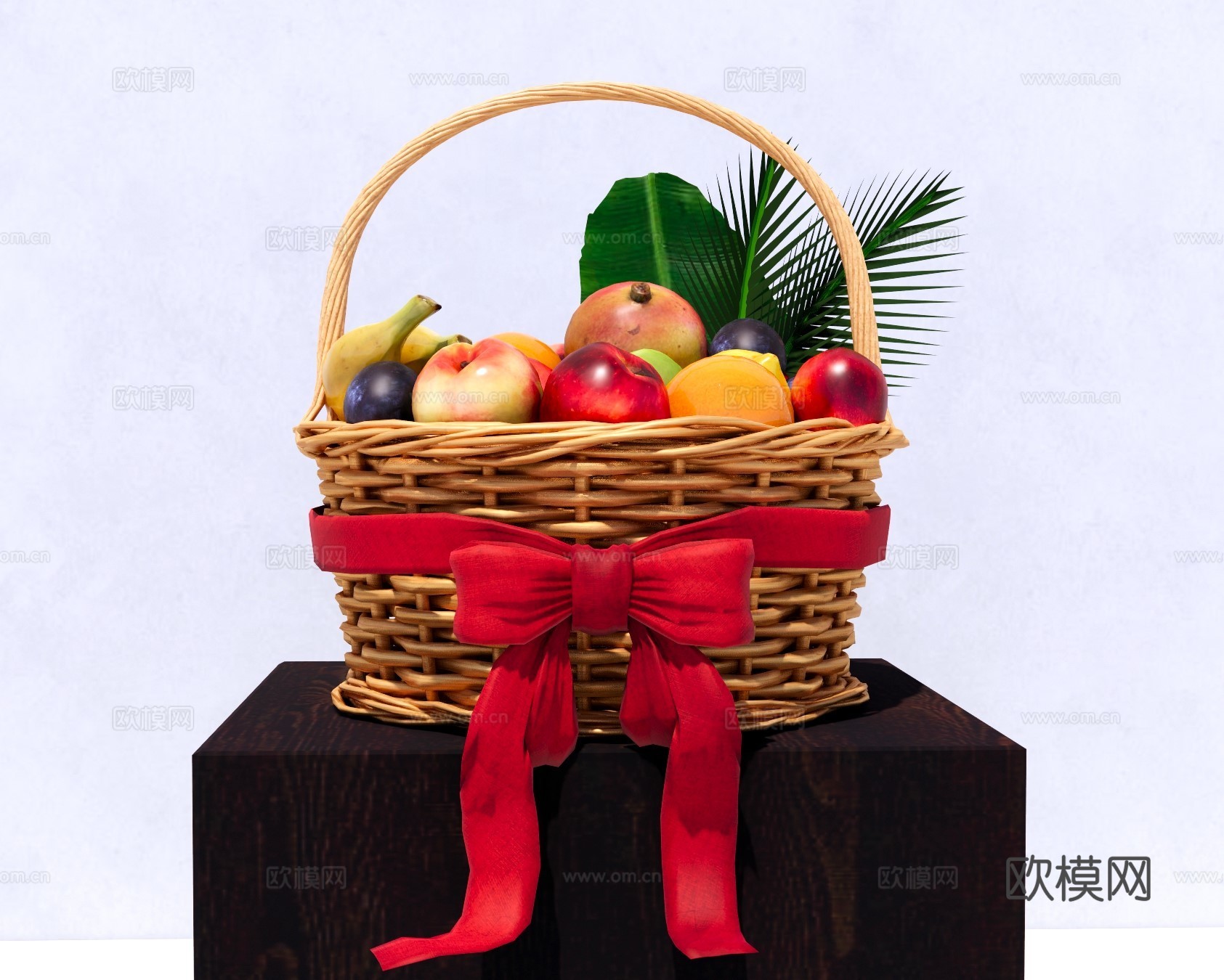 现代水果蔬菜 竹编水果篮 水果组合 水果花篮 水果礼盒 果篮su模型