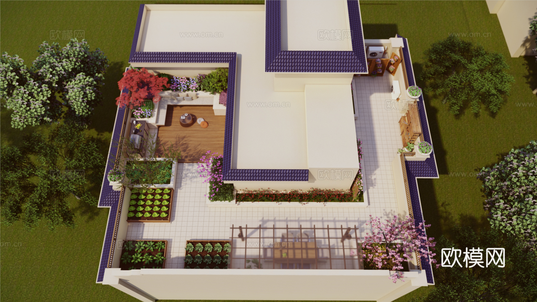 现代屋顶花园su模型下载