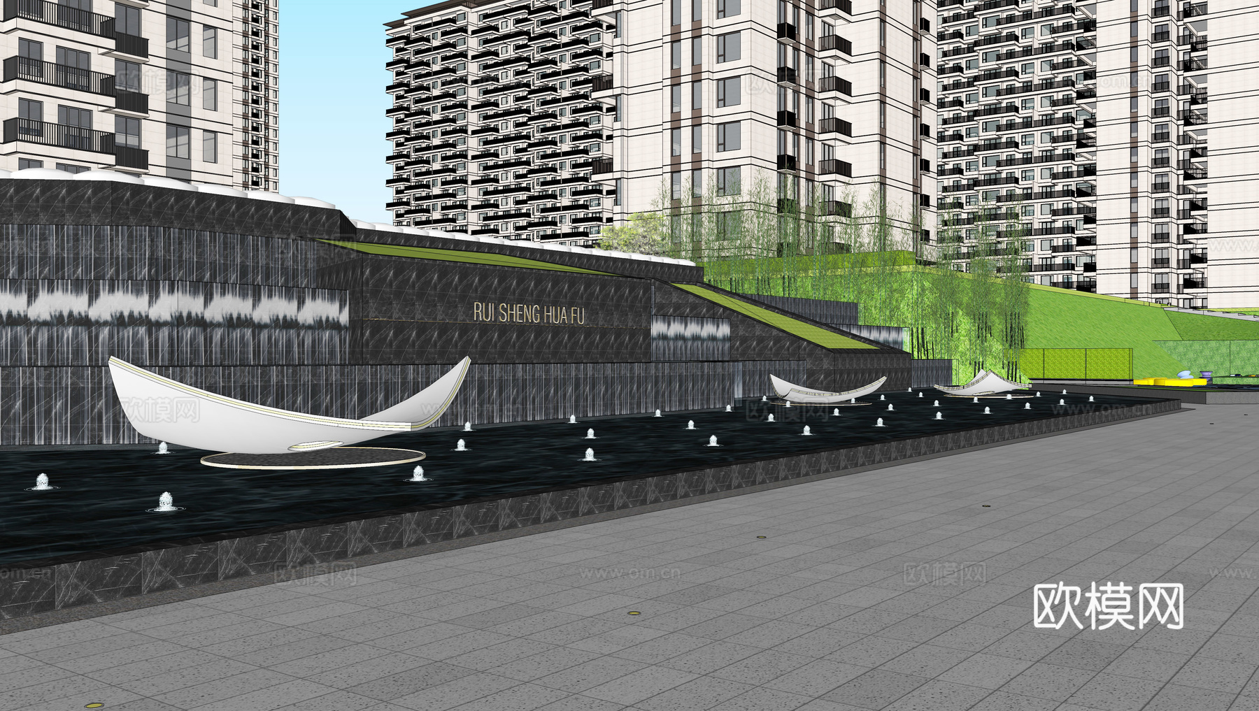 现代住宅小区建筑外观su模型下载