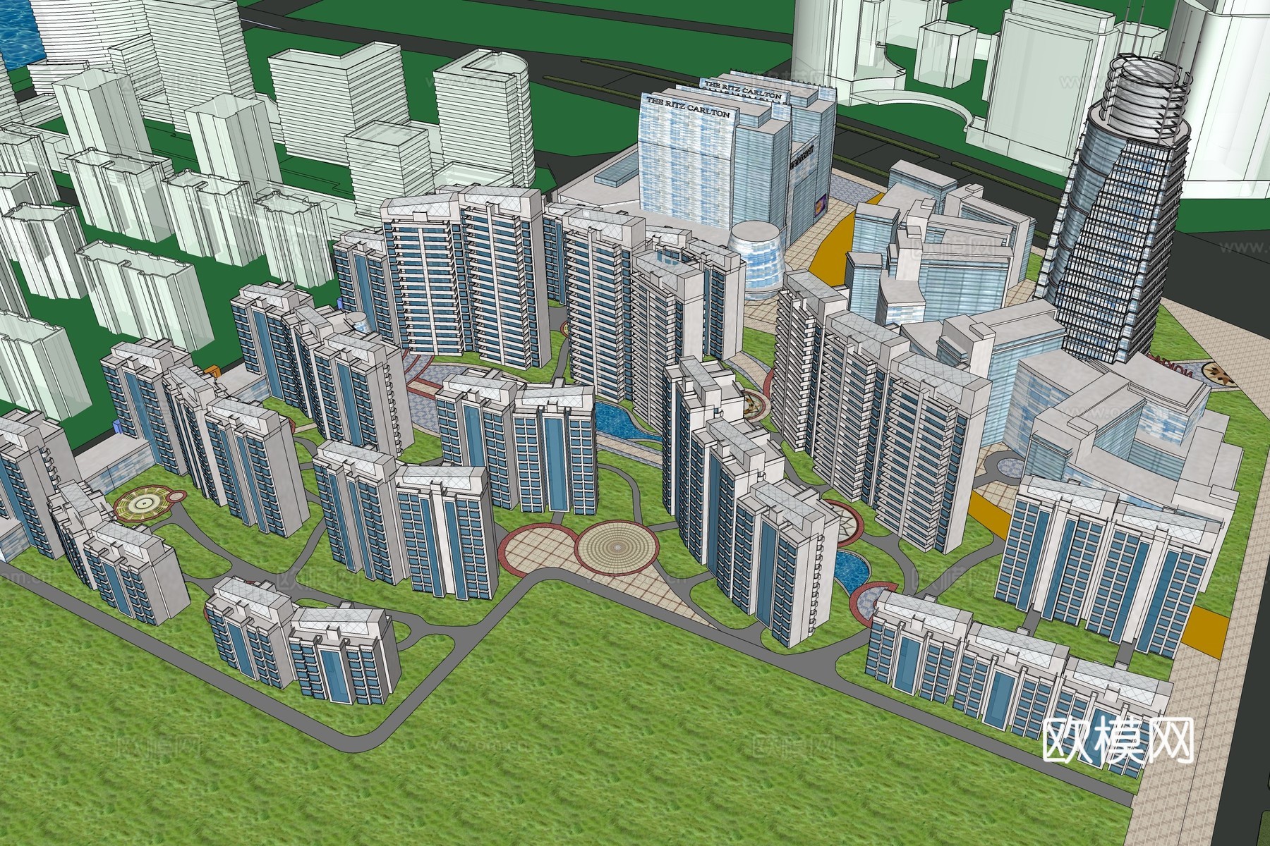现代商住楼建筑外观su模型下载