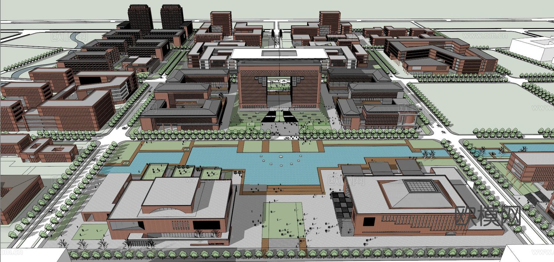 现代学校建筑外观su模型下载