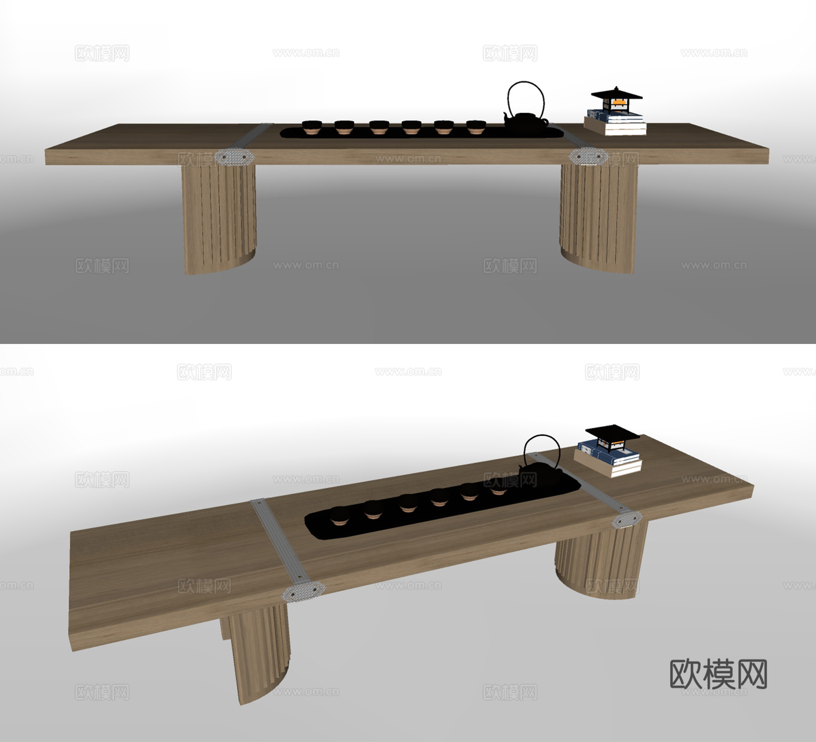 新中式条形茶桌椅su模型下载
