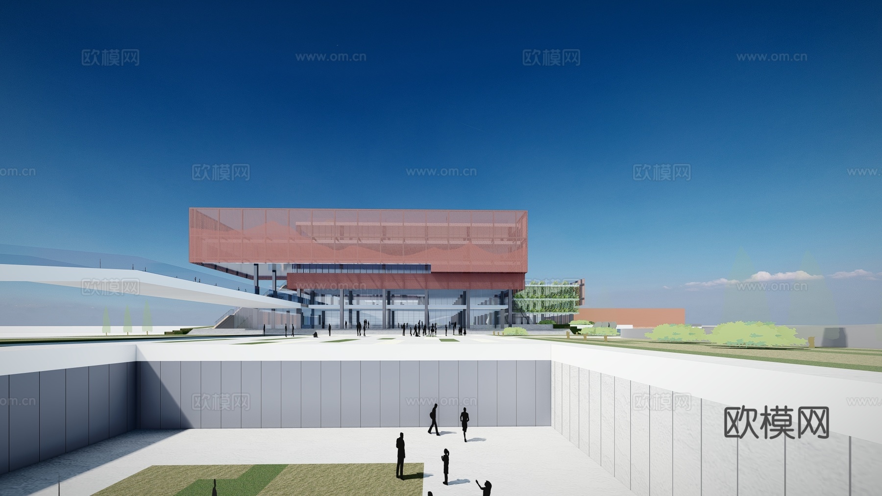 现代展览馆建筑外观su模型下载
