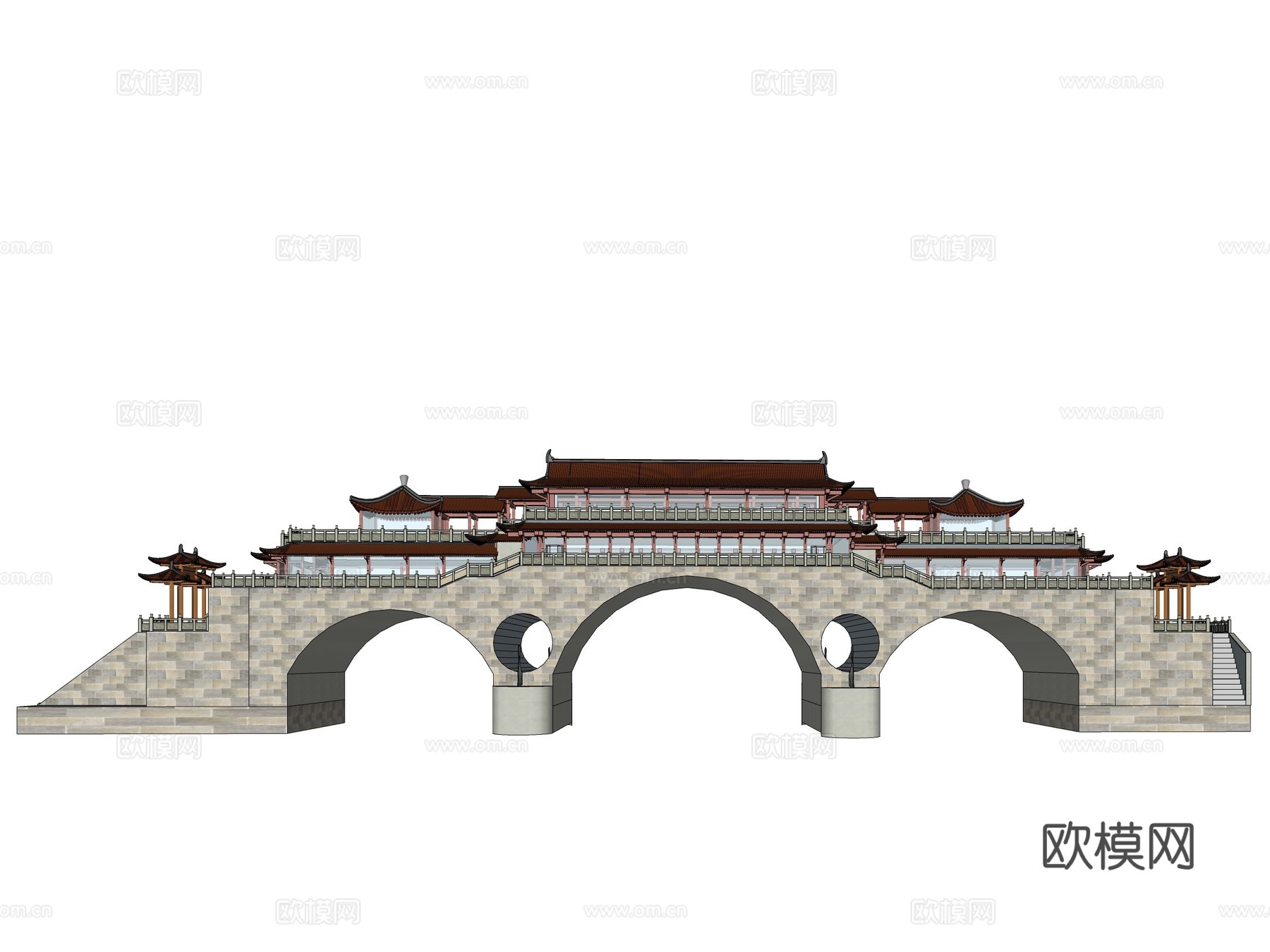 中式拱桥景观桥su模型下载