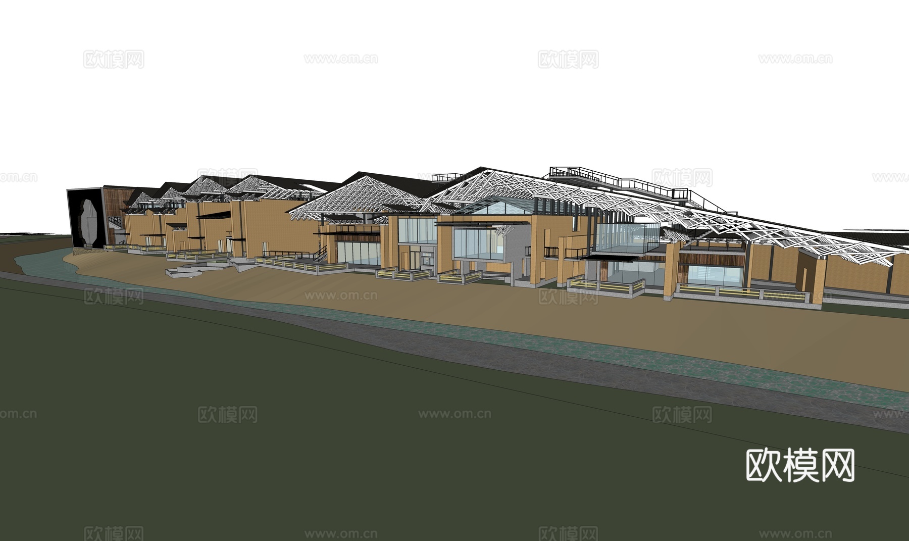 现代展览馆建筑外观su模型下载