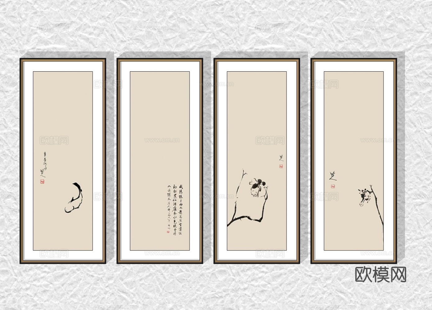 新中式装饰画挂画su模型下载