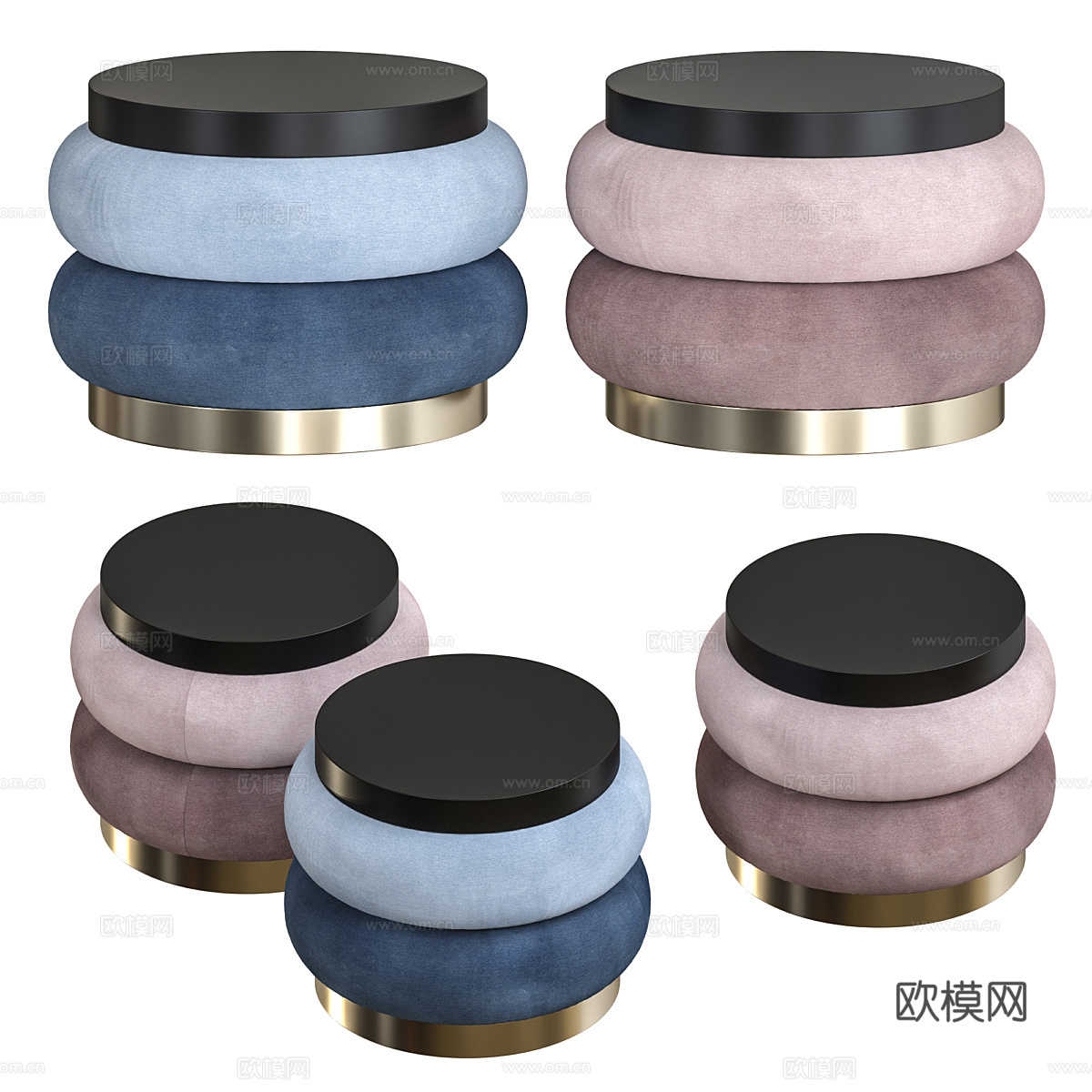 新中式轻奢布艺圆凳3d模型