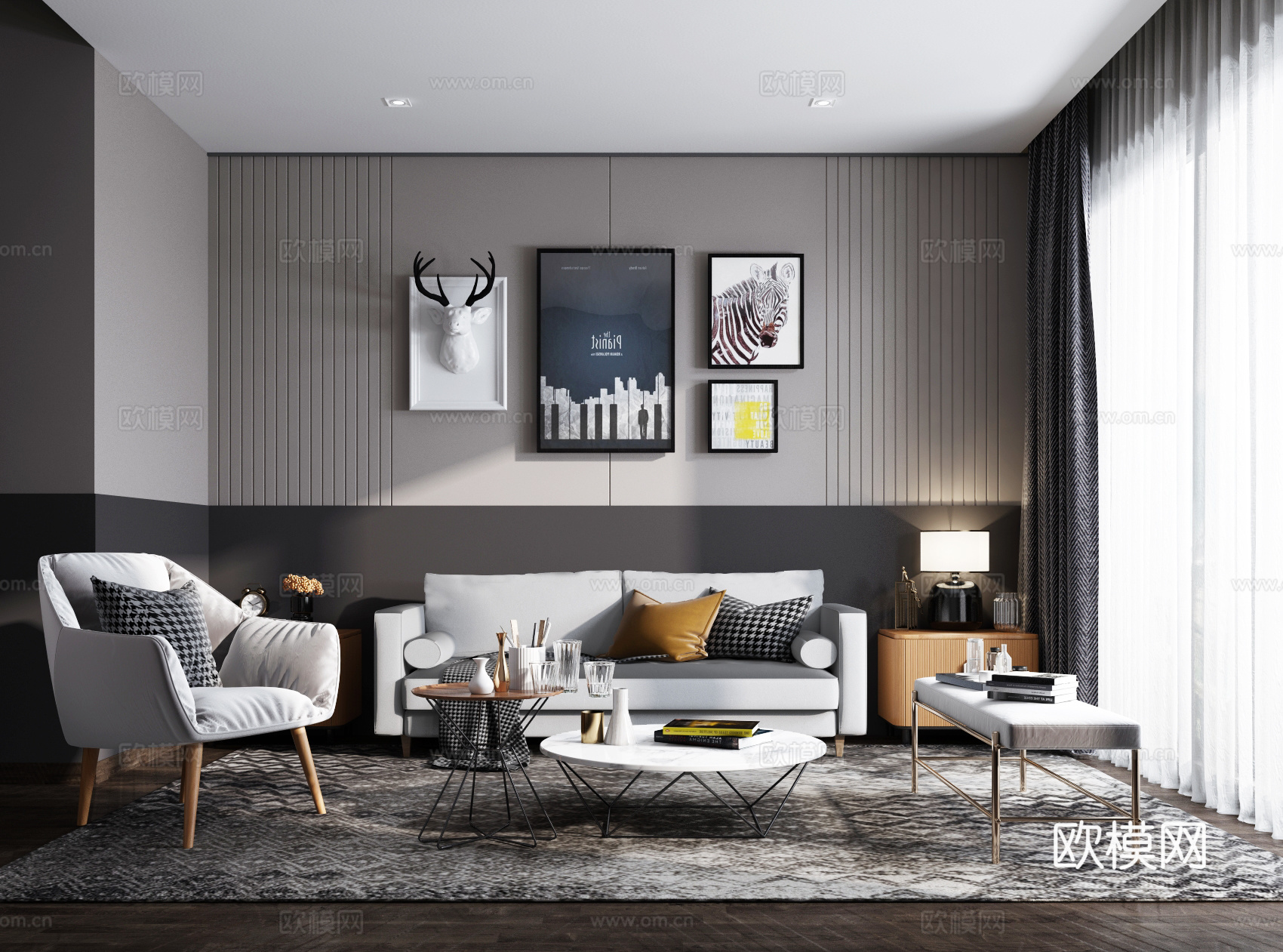 北欧客厅su模型下载下载（渲染图1）