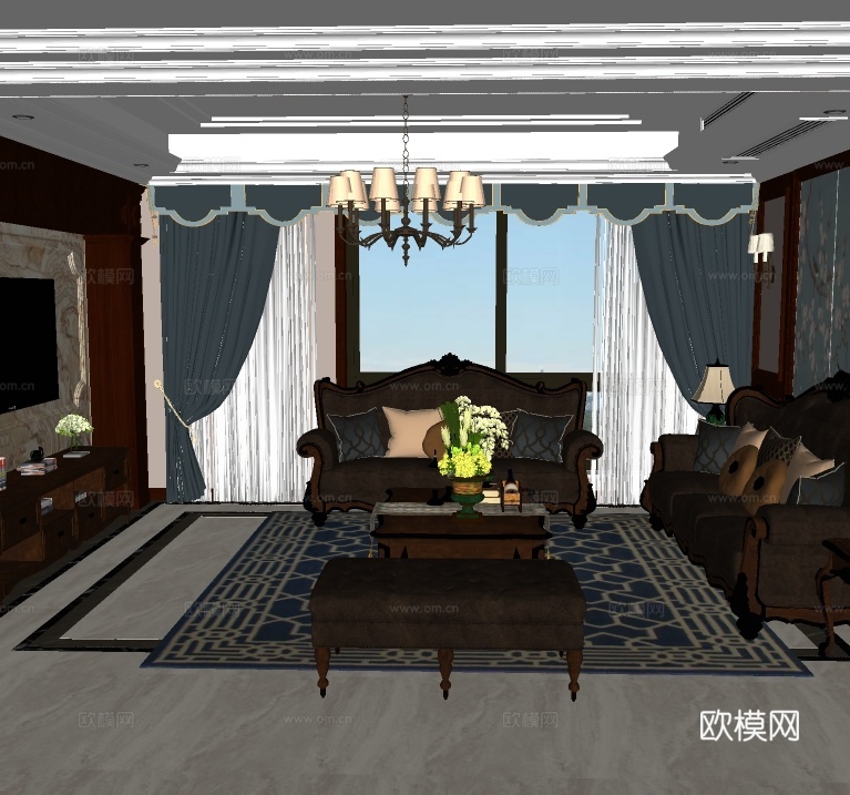 美式客厅su模型下载