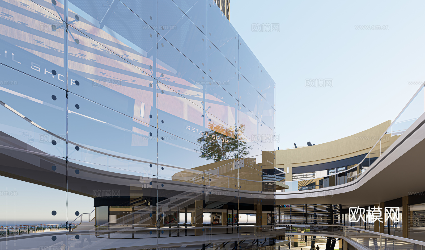 现代商业综合楼外观su模型下载下载（渲染图3）