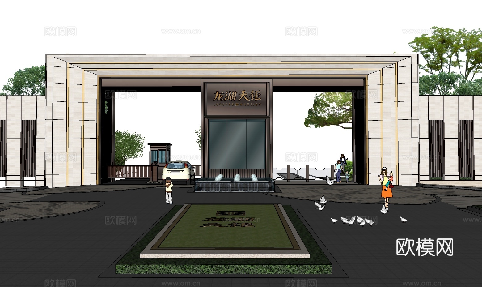新中式小区大门su模型下载