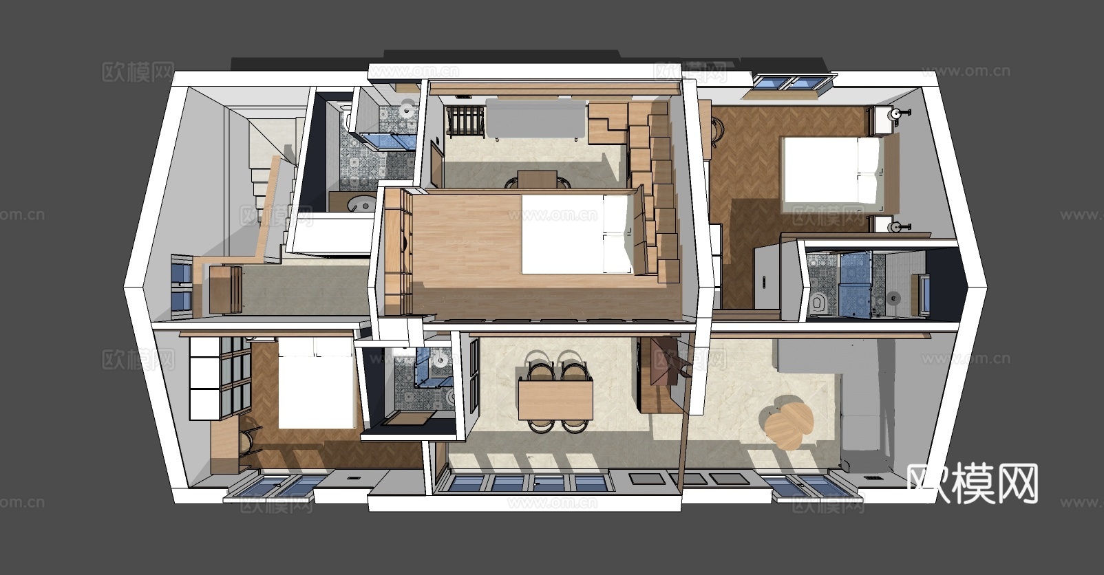 现代全屋家装su模型下载